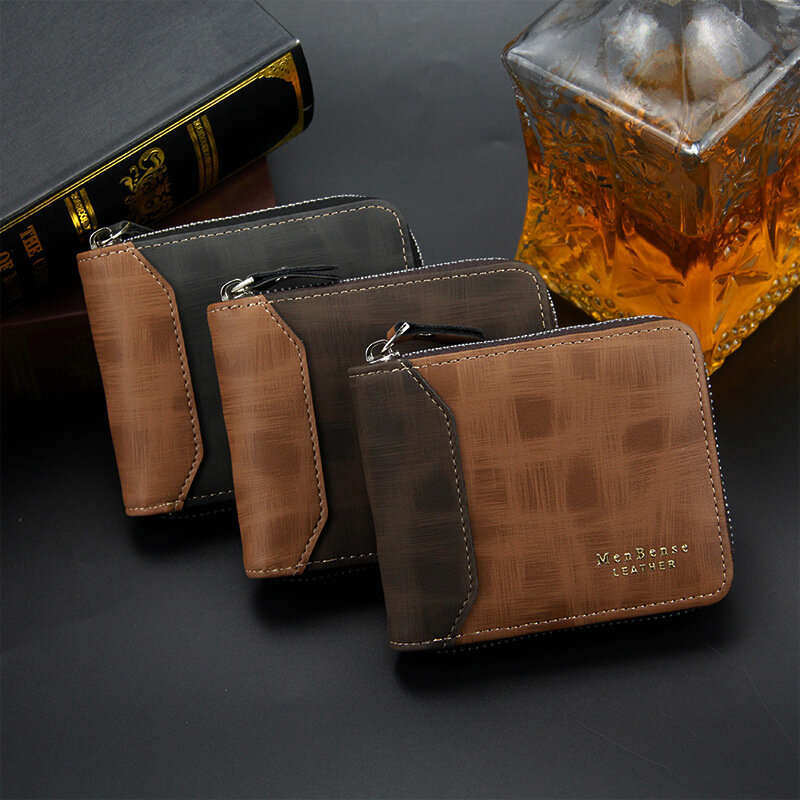 Mode Zipper herren Brieftasche Kleinen Kurzen Kreditkarte Halter Für Männlichen Vintage Mini Mann Geldbörse Mit Münze Tasche Männer der Casual Brieftasche