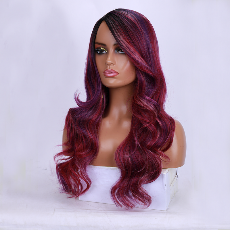 Perucas longas sintéticas perucas vermelhas misturadas roxo onda natural para as mulheres colorido cosplay traje peruca cabelo parcial arraste rainha peruca