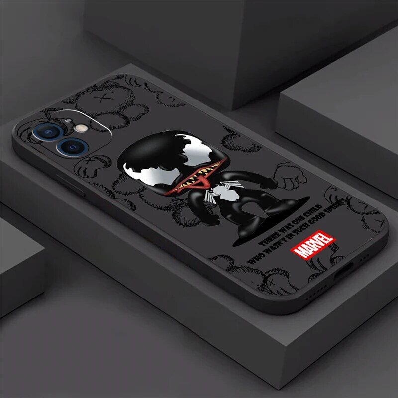 Funda de silicona líquida para iPhone, Carcasa de lujo de oso Marvel Venom para iPhone 14 13 12 11 Pro Max 6 6s 7 8 Plus X XR XS Max