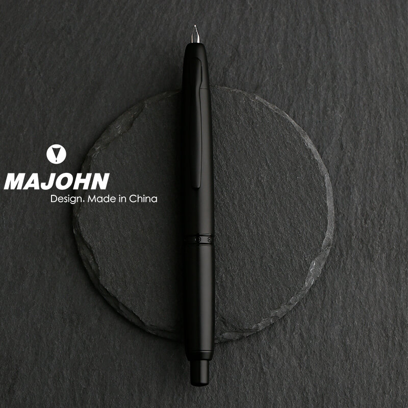 MAJOHN-A1 프레스 만년필, 0.4mm 메탈 매트 블랙, 캡리스, 집어넣을 수 있는 엑스트라 파인 펜촉, 필기용 클립 컨버터 포함, 신제품