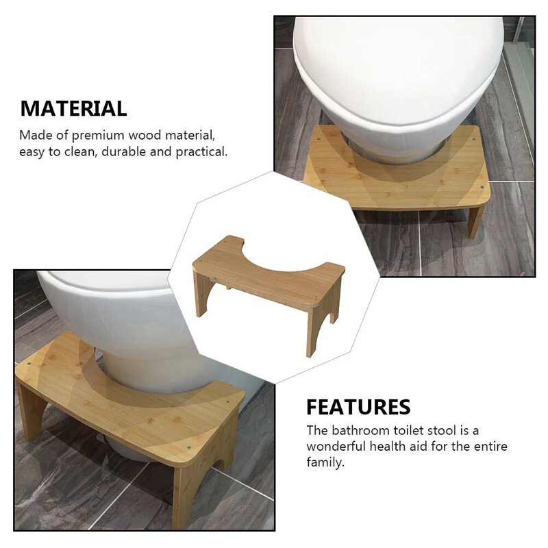 Bathroom Squatting Toilet Stool: Wood Toilet Step Stool Footstool Stool for Washroom Toilet Kids Elder Toddler