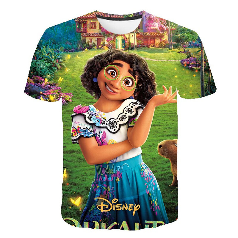2022 Baby Girls Summer Encanto Mirabel T Shirts The New Fashion Short Sleeve Tops Tees Clothing Cartoon Casual 70CM-160CM Height