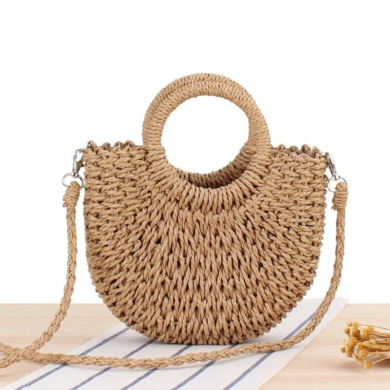 Handmade Rattan Straw Bag Semi-circular Women's Summer Simple Style All-match Messenger Bag Girl Beach Hand Craft Bag