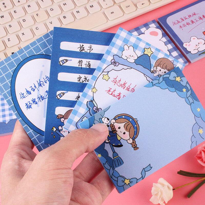 Coreano bonito dos desenhos animados notas pegajosas menina estudante plano de escritório notebook mensagem adesivos papelaria almofadas de memorando material escolar simples