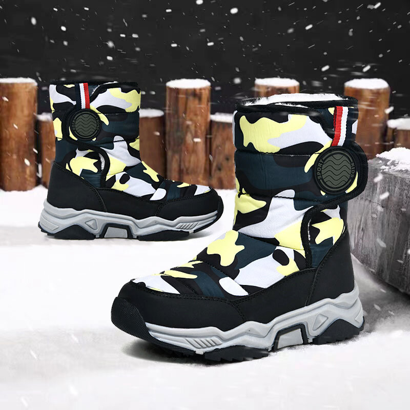 Inverno crianças botas mais quente veludo menino neve botas forro de algodão à prova dwaterproof água sapatos de couro ao ar livre atividade suprimentos