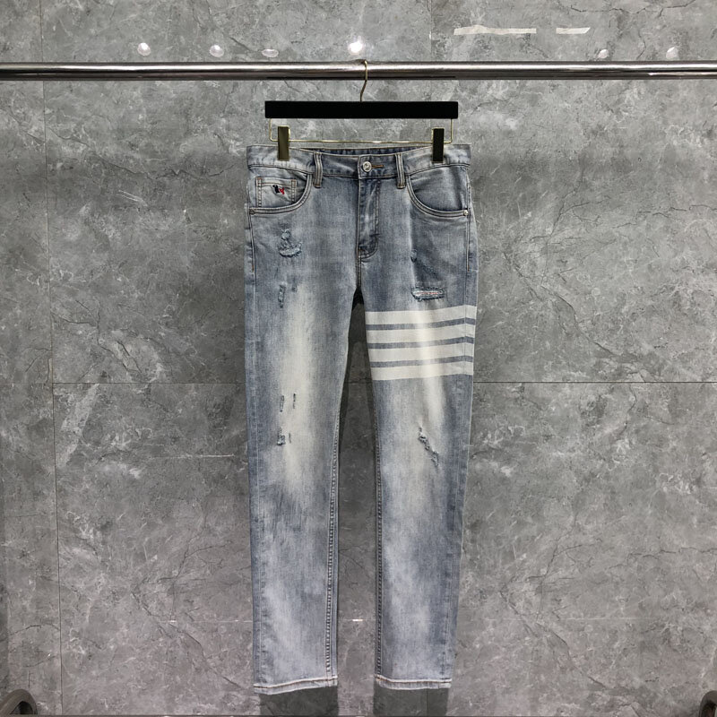 Мужские прямые зауженные джинсы TB THOM, спортивные Стрейчевые брюки, Классические хлопковые джинсы стандартного кроя