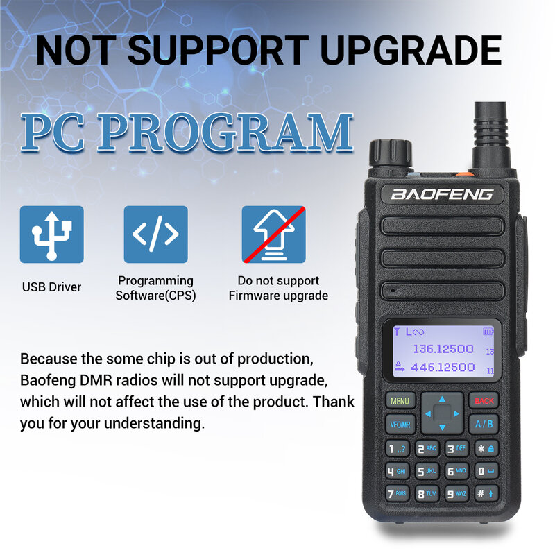 Baofeng-walkie-talkieデュアルバンド1801-DM-1801Updated & 136-174 mhz dmrデジタル,長距離,1 2回のデュアルスロット,400-520