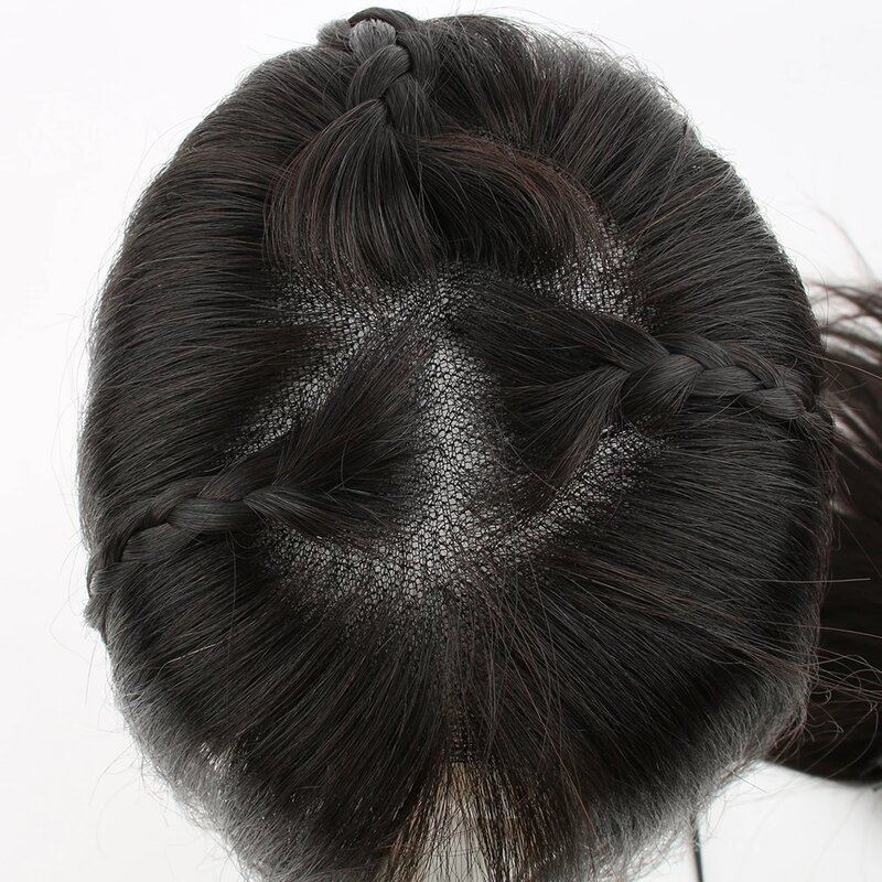 Laço suíço cabelo humano toppers invisível clipe em nó duplo parte livre capa reta branco costuras de cabelo perda mão cheia peruca tecida