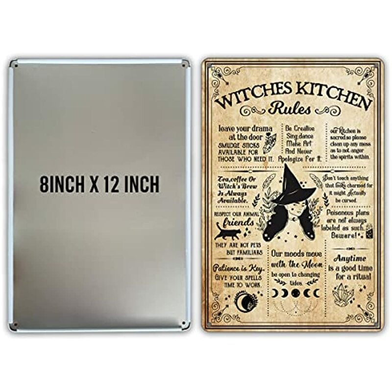 Vintage Witches Kitchen Rules Quote Metal Tin Sign decoración de pared, Retro Witchy Kitchen Sign para regalos de decoración del hogar 8x12 pulgadas