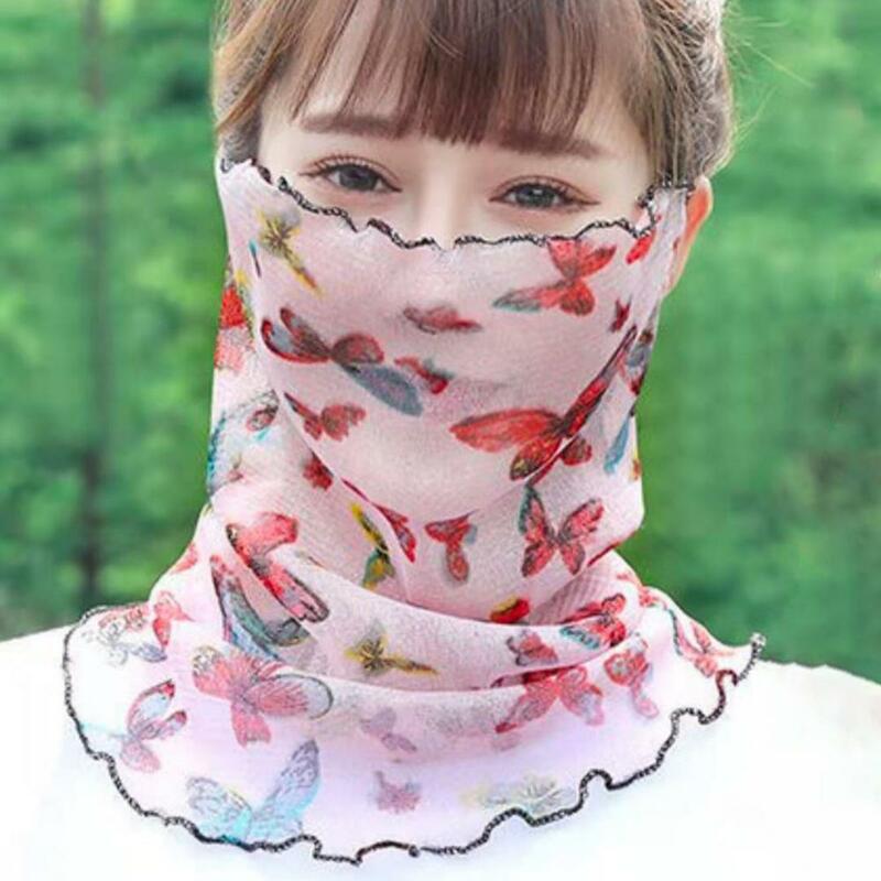 Fashionable Printed Hanging Ear Sunscreen Veil Women Headband Summer  Wavy Edge