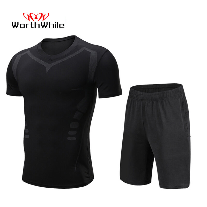 WorthWhile 2 шт./компл. спортивный костюм, мужской компрессионный костюм, одежда для бега, футболка, штаны, для тренажерного зала, для занятий фитн...