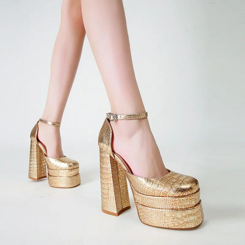 AIYUQI-Sandalias de tacón alto con plataforma para mujer, zapatos de satén con diamantes de imitación, a la moda, talla grande, para verano, 2022