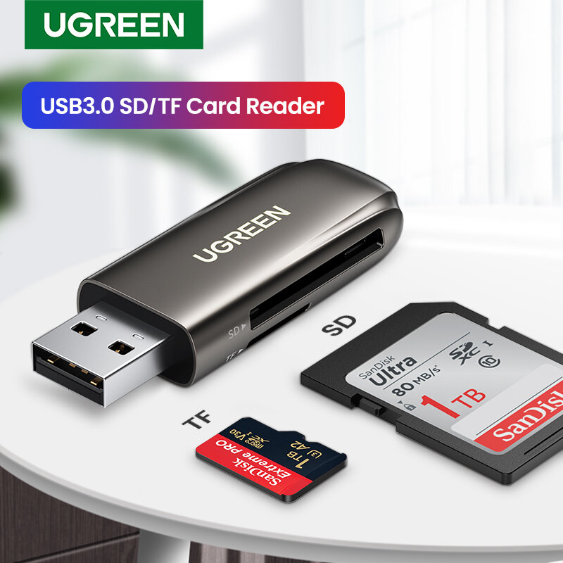 UGREEN Pembaca Kartu USB 3.0 Ke SD Micro SD TF Adaptor Kartu Memori untuk Laptop Aksesoris Multi Smart Cardreader Pembaca Kartu SD