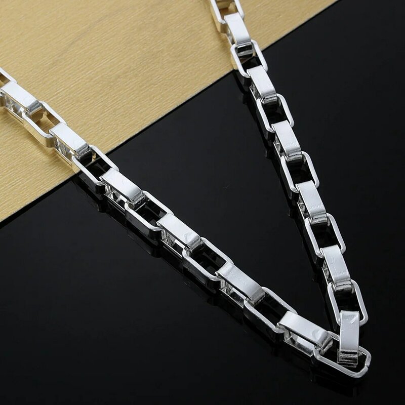 Collar de plata esterlina 925 para hombre y mujer, cadena de caja de 45CM de longitud, joyería de tendencia de personalidad de moda