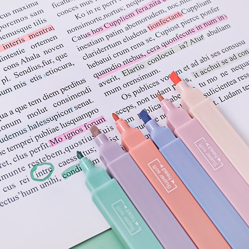 6 Pcs/set Double heads Highlighter Pens Marker Pen DIY Photo Album Journal Fluorescent Pen School Student Stationery