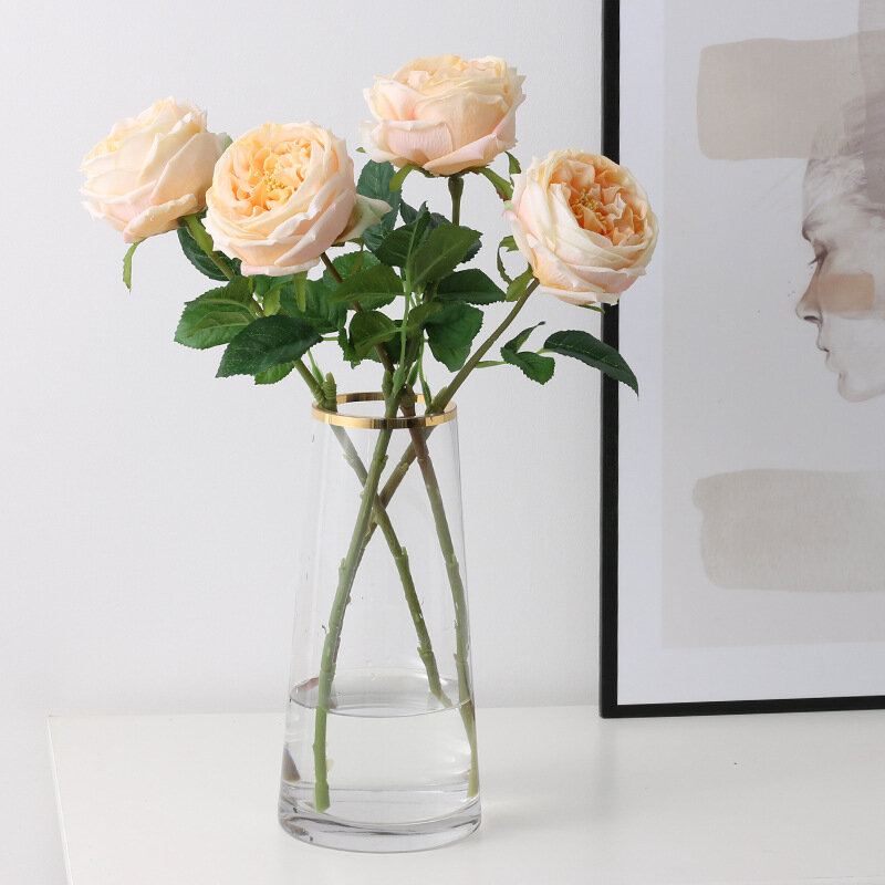 Rosas artificiales de peonía para decoración de mesa, ramo de boda, sala de estar y oficina, con tacto Real, 5 piezas