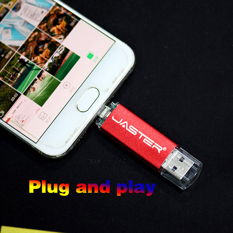 JASTER สีดำ USB 2.0แฟลชไดรฟ์64GB มาพร้อมกับ OTG U Disk 3ใน1 32G 16GB ไดรฟ์ปากกา4GB GiftsTYPE-C สำหรับโทรศัพท์/PC Memory Stick