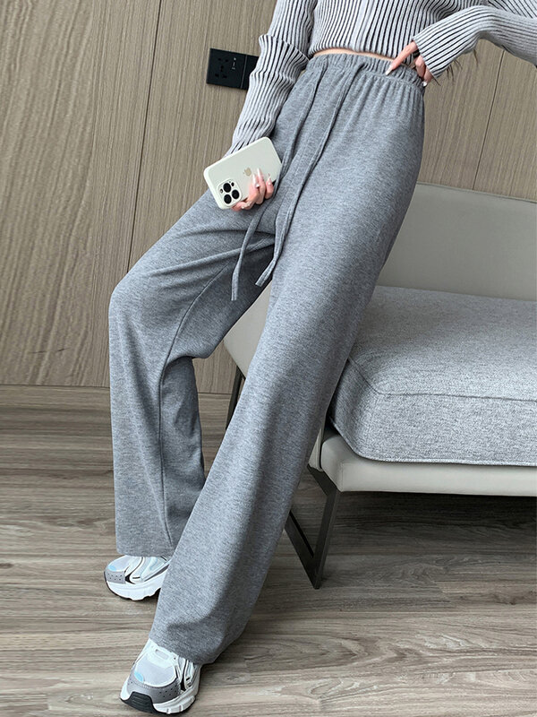 Casual pants, versatile and drapey casual 2023 new autumn women's high-waisted straight loose floor-length wide-leg pants