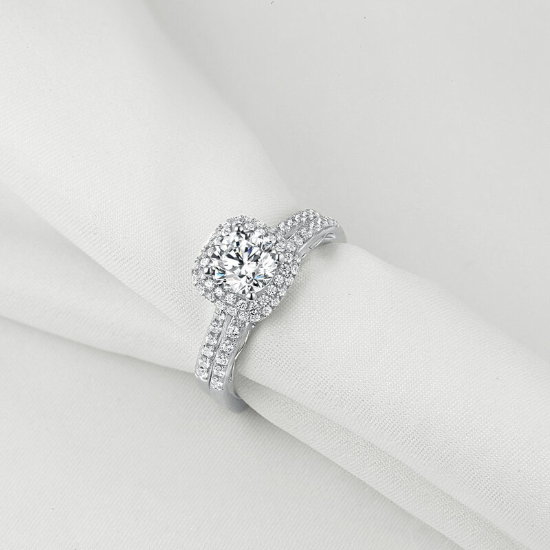 Wuziwen 2 sztuk stałe 925 Sterling srebrne wesele pierścienie dla kobiet Halo 1.6 Ct okrągły AAAAA cyrkon pierścionek zaręczynowy zestaw dla nowożeńców