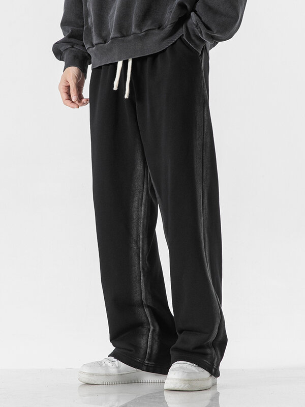 Spring Autumn Black Cotton Sweatpants Men Fashion Streetwear Wide Leg Joggers Loose Casual Straight Track Pants Plus Size 8XL