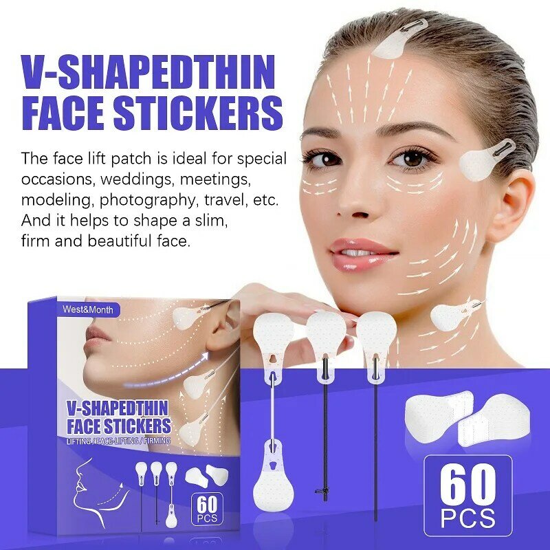 60pcs Invisible V Shape Face Stickers Neck Eye Double Chin Lifting Refill Tapes Thin Makeup Face Firming Patch Lift Face Sticker