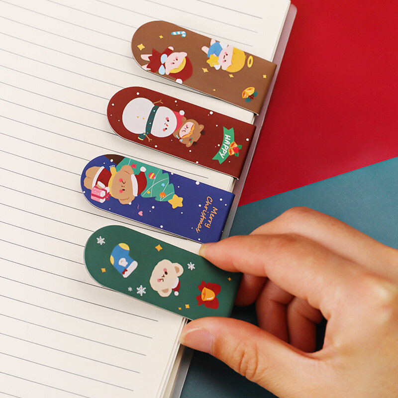 Kawaii acessórios de natal magnético-marcador de livro para o livro do estudante dos desenhos animados marcador de lado duplo animal bookmark material escolar