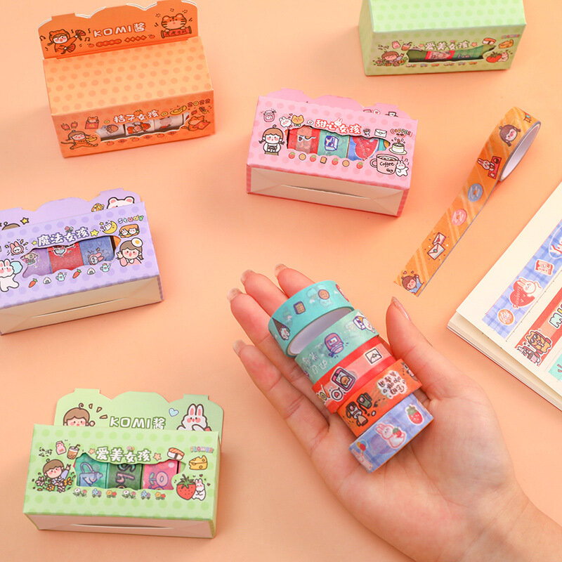 5 rolos/caixa kawaii washi conjunto de fita adesivos decorativos fita adesiva sucata reserva material de papelaria escolar