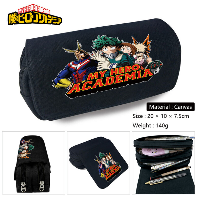 My Hero Academia Canvas Pencil Case Student Penbag Cartoon Printing Makeup Bag Cosmetic Cases Unisex Zip Stationery Bags Gifts