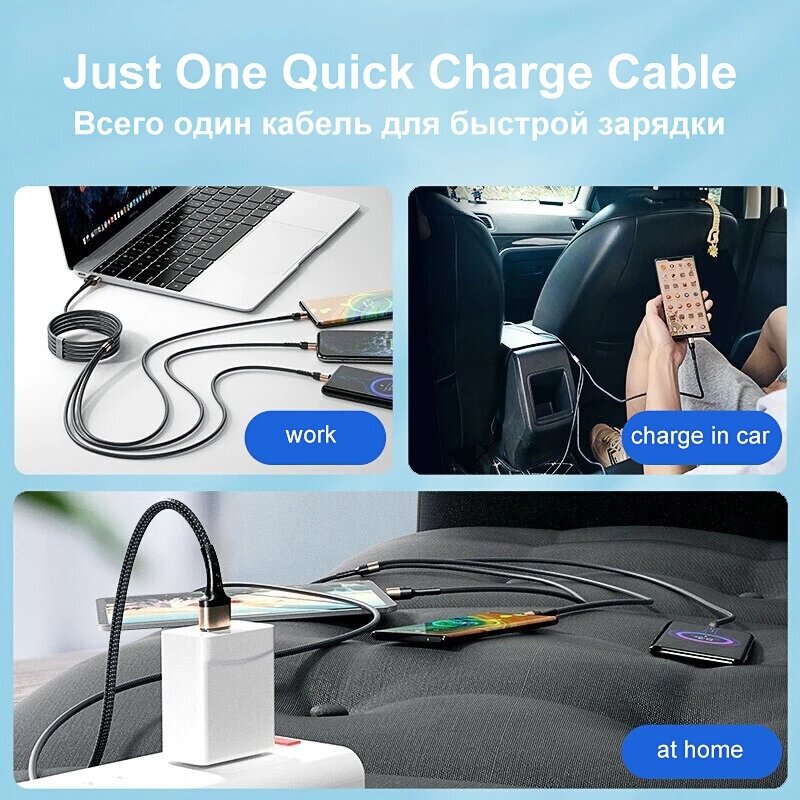 3 IN 1 5A USB C Fast Charging Cable For iPhone 11 13 Pro Max USB to Type C Micro Cable For Samsung Redmi MI Huawei Pro Data Cord