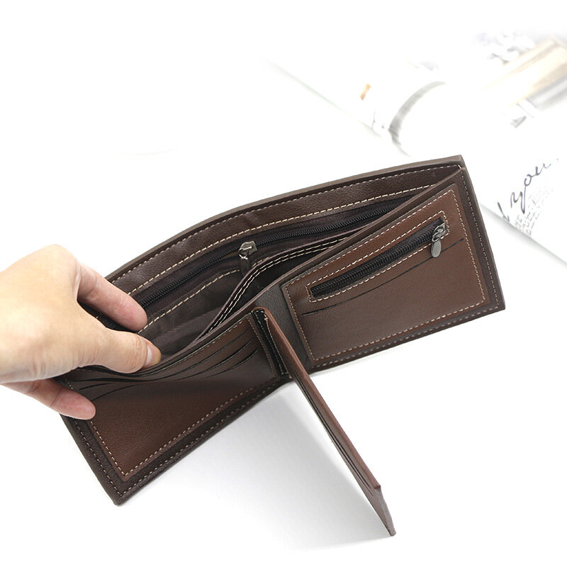 Homens do vintage carteira de couro de luxo curto três vezes bolsas masculinas bolsa de moedas com zíper clipe de dinheiro cartão de crédito portomonee carteria