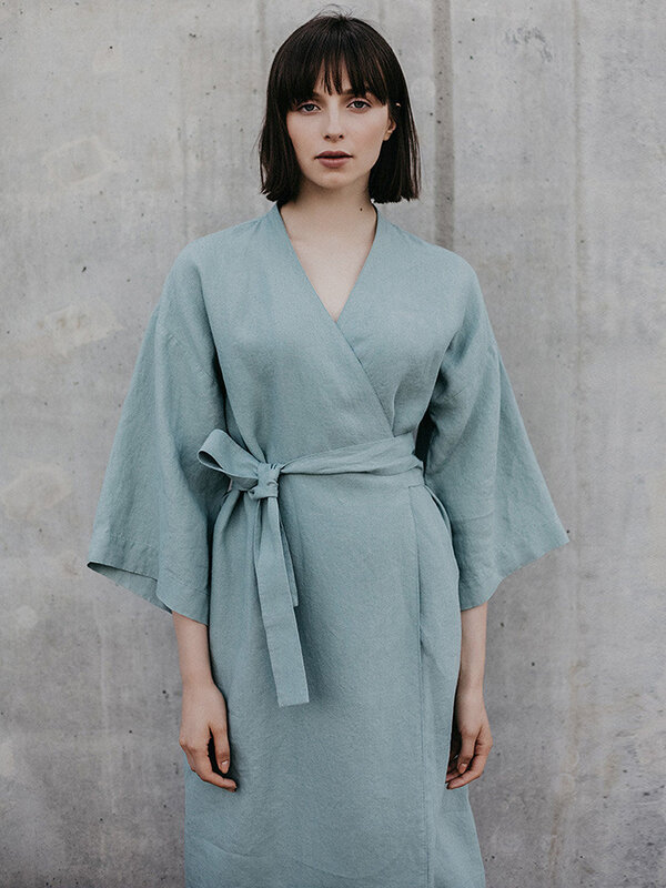 Hiloc Irregular Light Robes For Coverage Mid-Calf Cotton Robes For Women Three Quarter Sleeve Bathrobes Dresses Women's Kimono