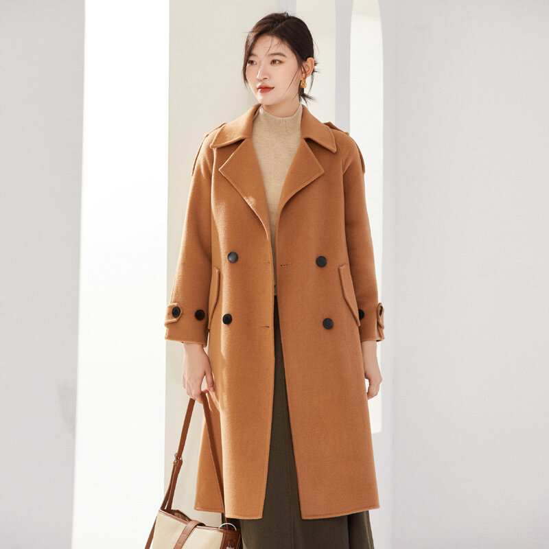 2023 Mantel Wanita Musim Dingin Mode Jaket Longgar Menebal Kehangatan Cahaya Mewah Elegan Mewah 100% Mantel Wol Gratis Pengiriman