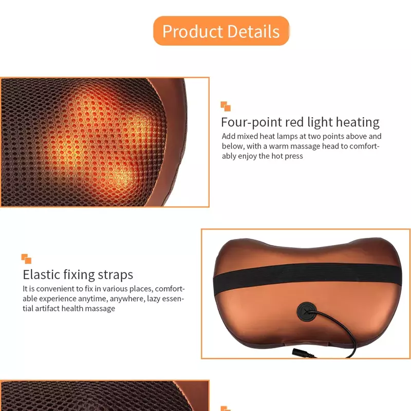 Massage Pillow 8D Head Vibrator Electric Shoulder Back Heating Kneading Infrared therapy pillow shiatsu Neck Massager