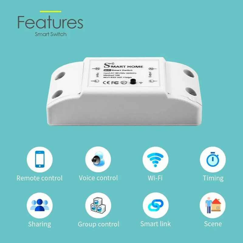 Homekit Smart Home WIFI Breaker Home DIY Electric Relay WIFI Switch Automation Module 90-250V AC(50/60Hz) 10A