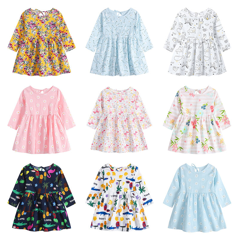 Girls Long Sleeve Cute Print Dresses, Kids Clothes, Princess Dress for Children, Party Gown, Pageant Dress, 0-6T, Primavera, Outono, Novo