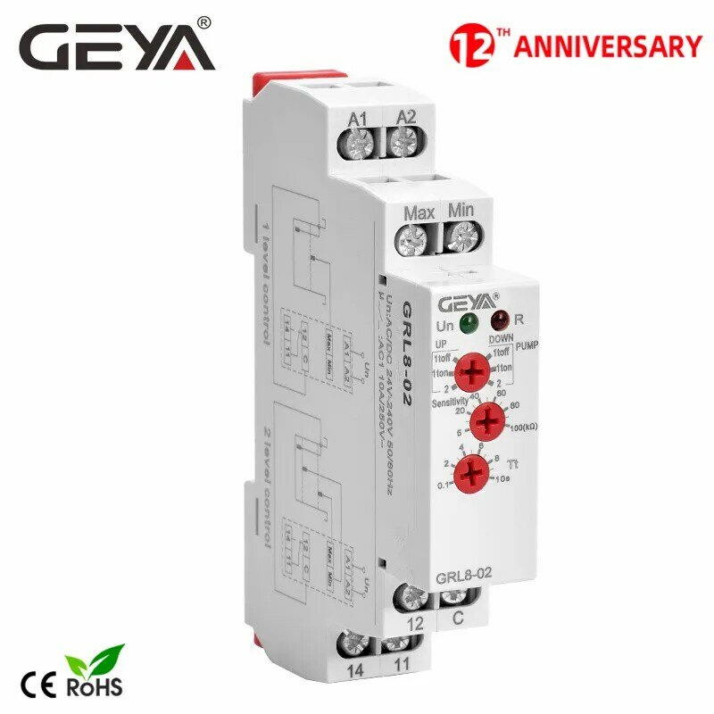 จัดส่งฟรี GEYA GRL8 Controller Liquid รีเลย์10A AC DC 24V 220V แรงดันไฟฟ้าช่วงกว้างน้ำปั๊มรีเลย์