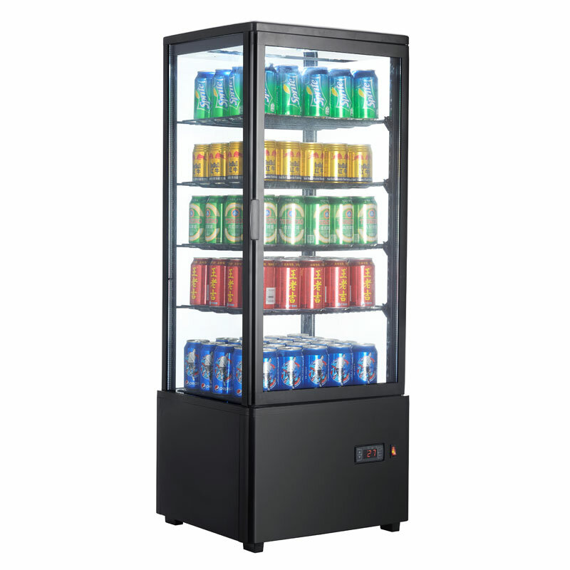 Refrigerador de exhibición de bebidas de vidrio de cuatro lados, encimera comercial, gabinete de bebidas, XC-98L