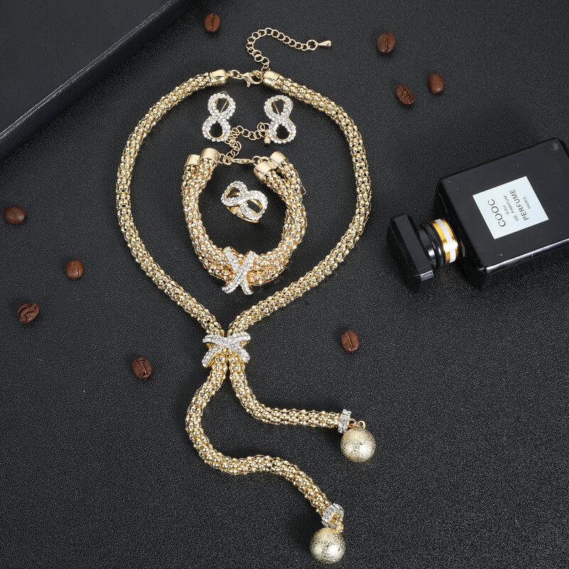 Conjuntos de joyería de moda para mujer, collar y pendientes con encanto Irregular, anillo de pulsera para Dubai, Nigeria, accesorios de joyería para bodas