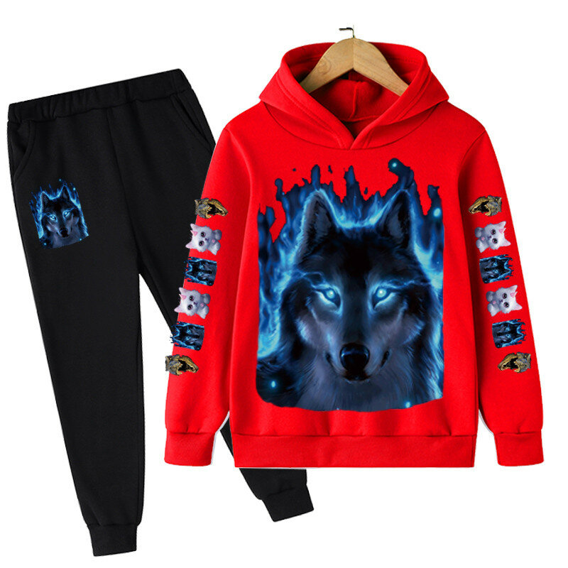 Suéter con capucha para niños, traje de otoño e invierno con estampado de lobo de ojos azules, ropa deportiva para niños, novedad de 2022