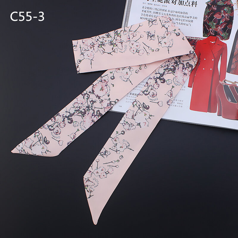 Moda de luxo 95cm * 5cm florel flores impresso cinta pequeno cachecol feminino lenço de seda bandana cachecóis longos saco acessórios fitas