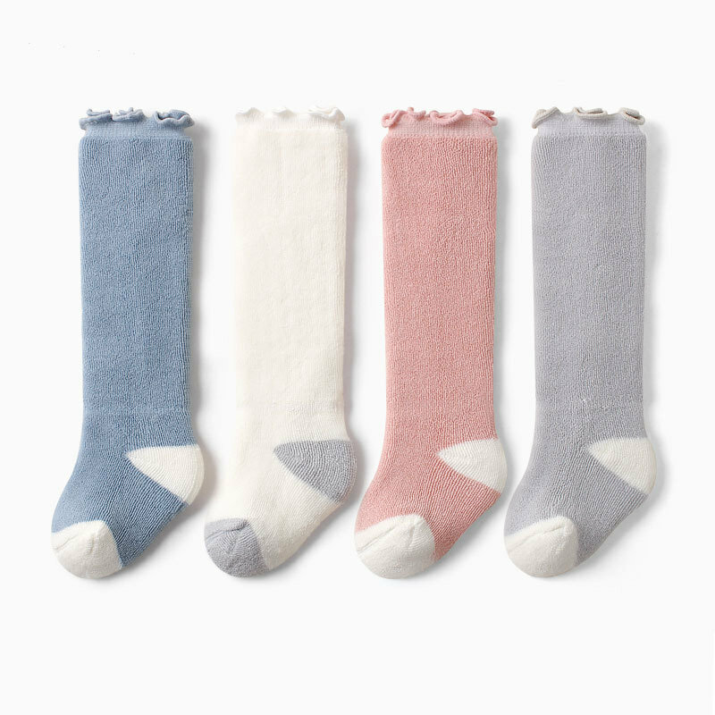 Cute Baby Knee High Socks Cotton Breathable Soft Children Boy Girl's Socks Solid Terry Socks Leg Warmers Long Socks 0-3Years