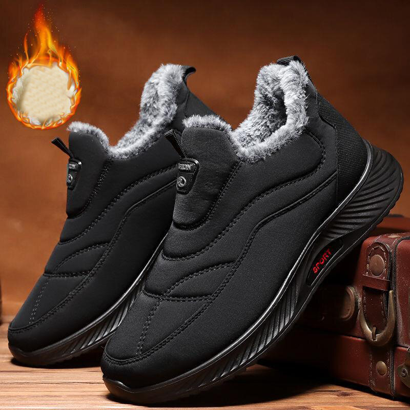 Мужские повседневные ботинки без шнуровки, Черные ботильоны, удобная теплая обувь на плоской подошве для зимы, 2022