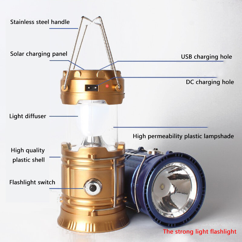Lanterne solaire LED Rechargeable par USB, éclairage d'extérieur, lanterne Portable pour tente, éclairage d'urgence