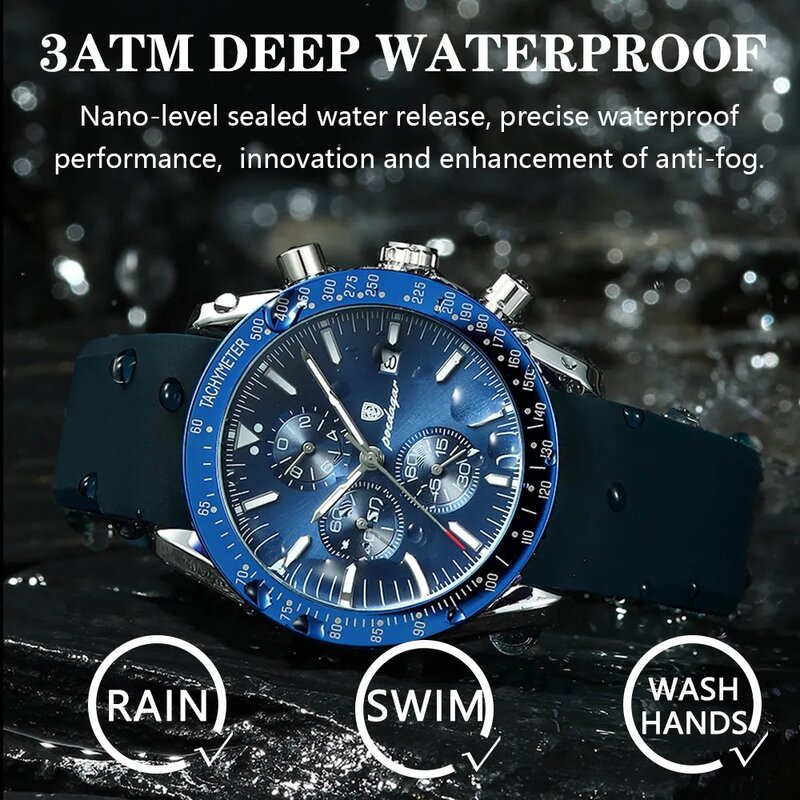 Luxe Casual Sport Horloge Topmerk Creatieve Chronograaf Siliconen Band Datum Lichtgevende Waterdichte Mannen Horloges Mannelijke Klok