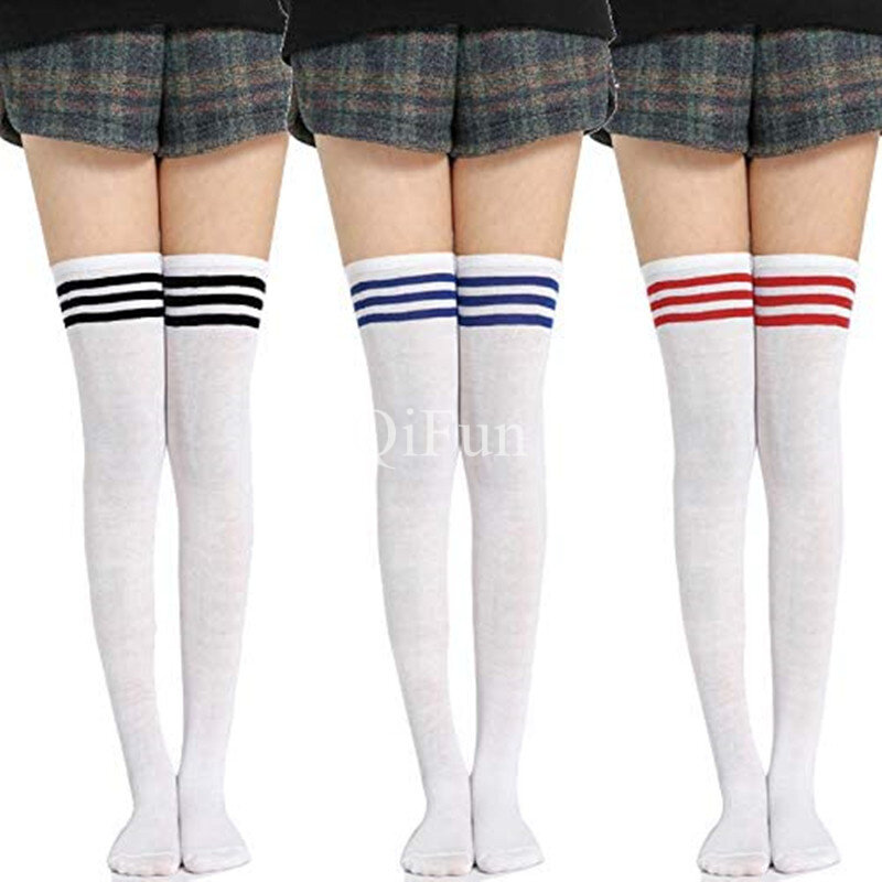 Compression Socks Thigh High Stripe Long Socks Women Over Knee Stockings Girls Warm Knee Socks Gym Socks Sexy Club Party Socks