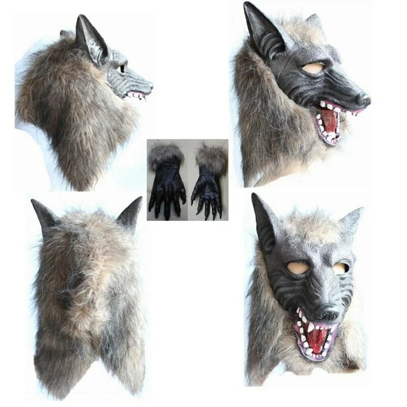 Carnival Wolf Mask Hood Male Scary Head Halloween Werewolf Costume Latex Full Mask Animal Fur Scary Mask