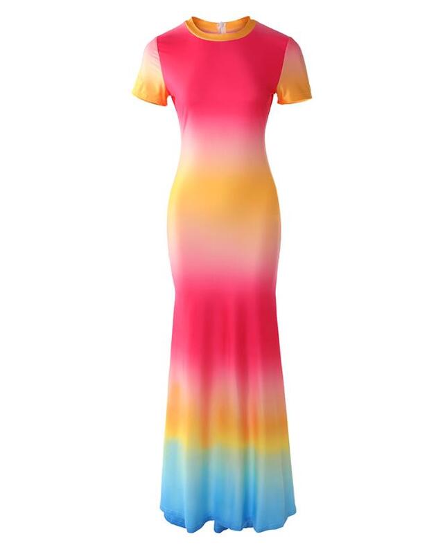 Abiti per le donne 2023 Summer Fashion Vacation Basics Ombre manica corta o-collo Casual Skinny Maxi Dress