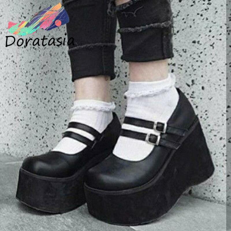DORATASIA/Женские однотонные туфли на платформе с пряжкой; Готические женские туфли-лодочки на толстой подошве в стиле Лолиты; Большие размеры 43