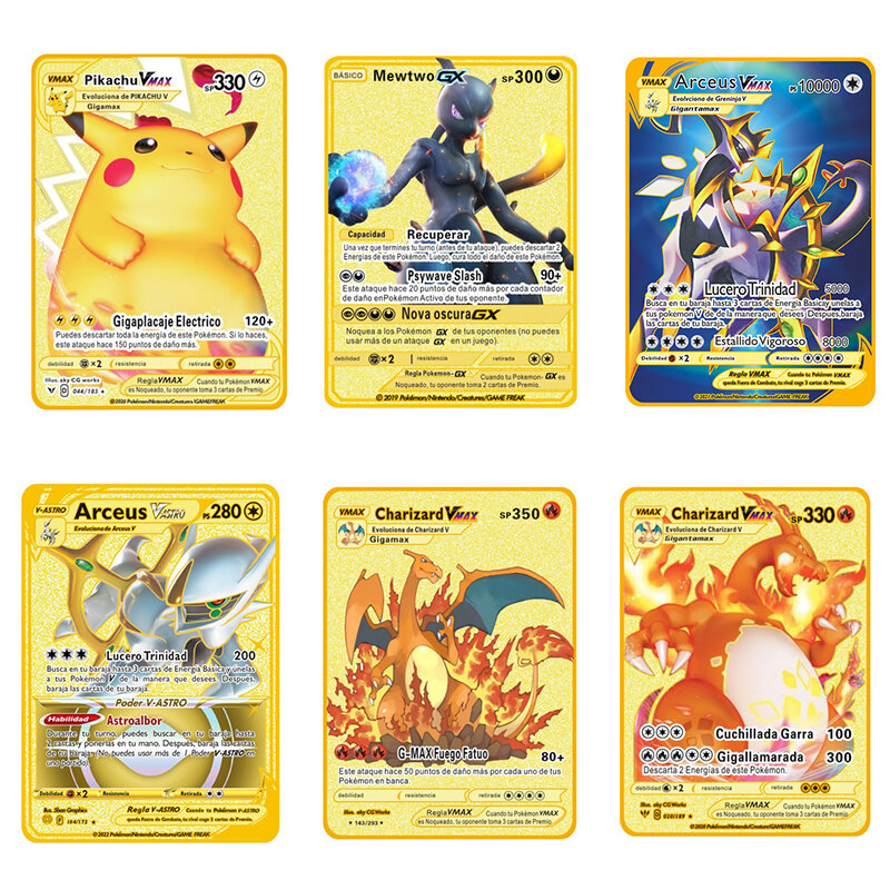 Pokemon Pikachu Metal Card Charizard Ex Charizard Vmax Mewtwo Game Collection Anime Metal Toys For Children