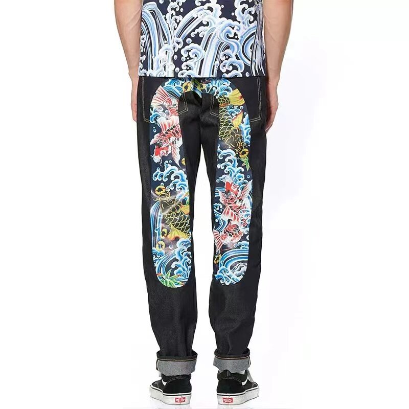 Новинка 2022, мужские джинсы с принтом M, в японском стиле, с маленькими чашками, высококачественные джинсы в стиле хип-хоп, длинные прямые джин...